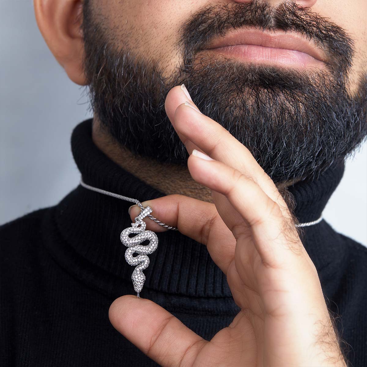 Iced Out Snake Pendant Necklace Diamond Serpent Sterling Silver Gothic Hip Hop Style