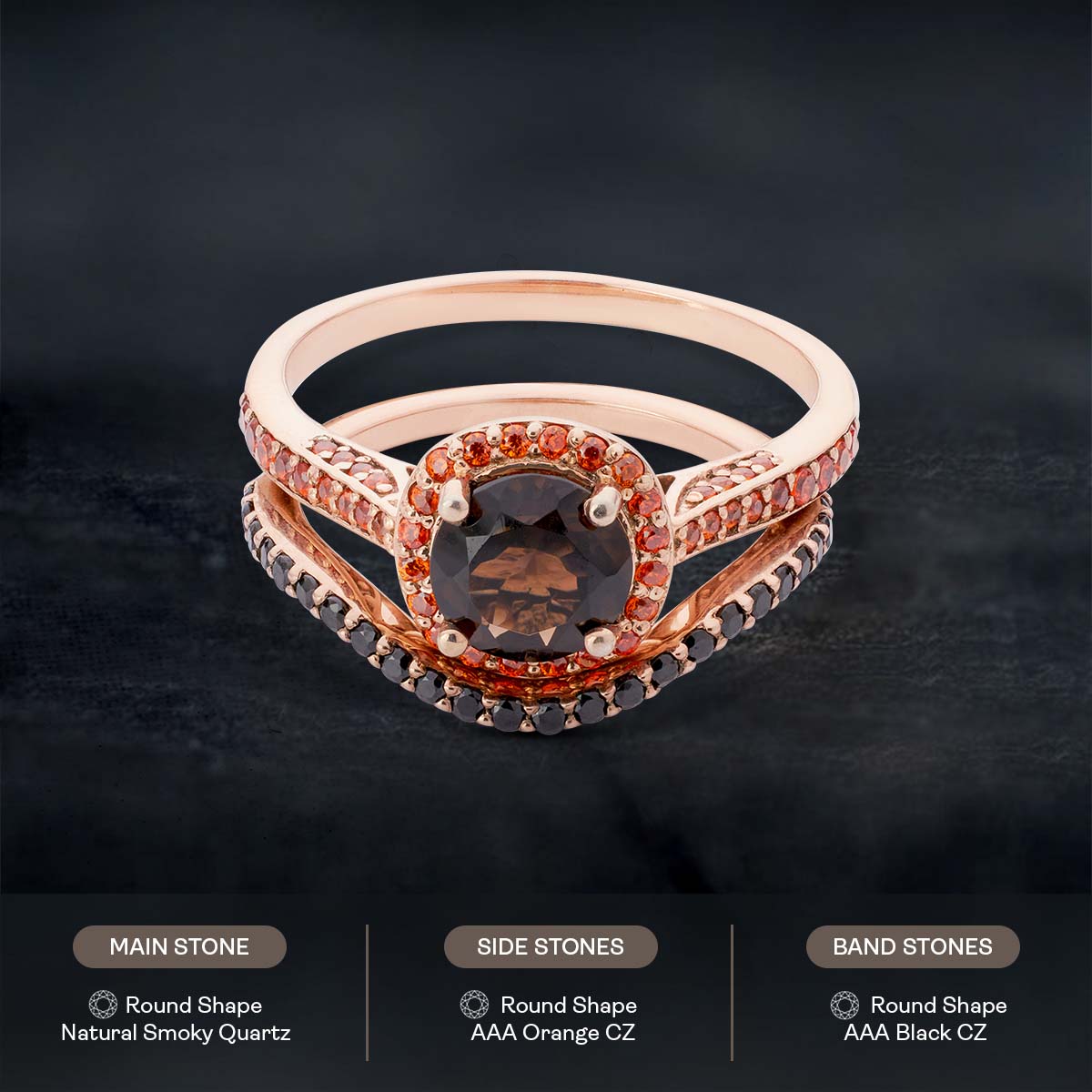 Smoky Quartz Engagement Ring Set Halo Multi-Colored Gemstone