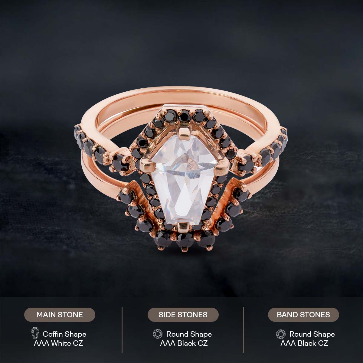 Coffin Moissanite Diamond Engagement Ring Set Till Death Wedding Rings