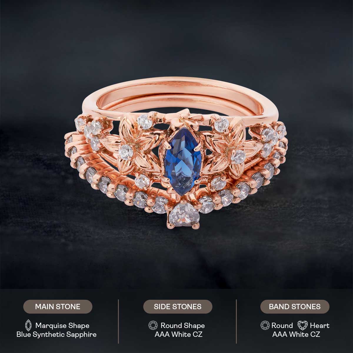 Floral Bridal Ring Set Blue Sapphire Flower Engagement Ring