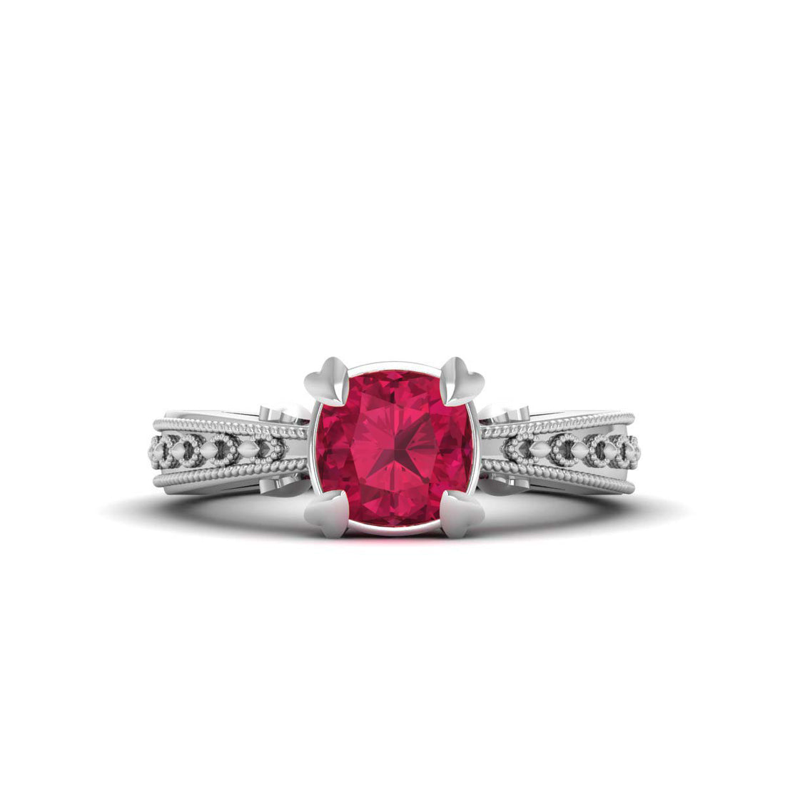 CUSHION CUT 2 CARAT SOLITAIRE RUBY ENGAGEMENT RING