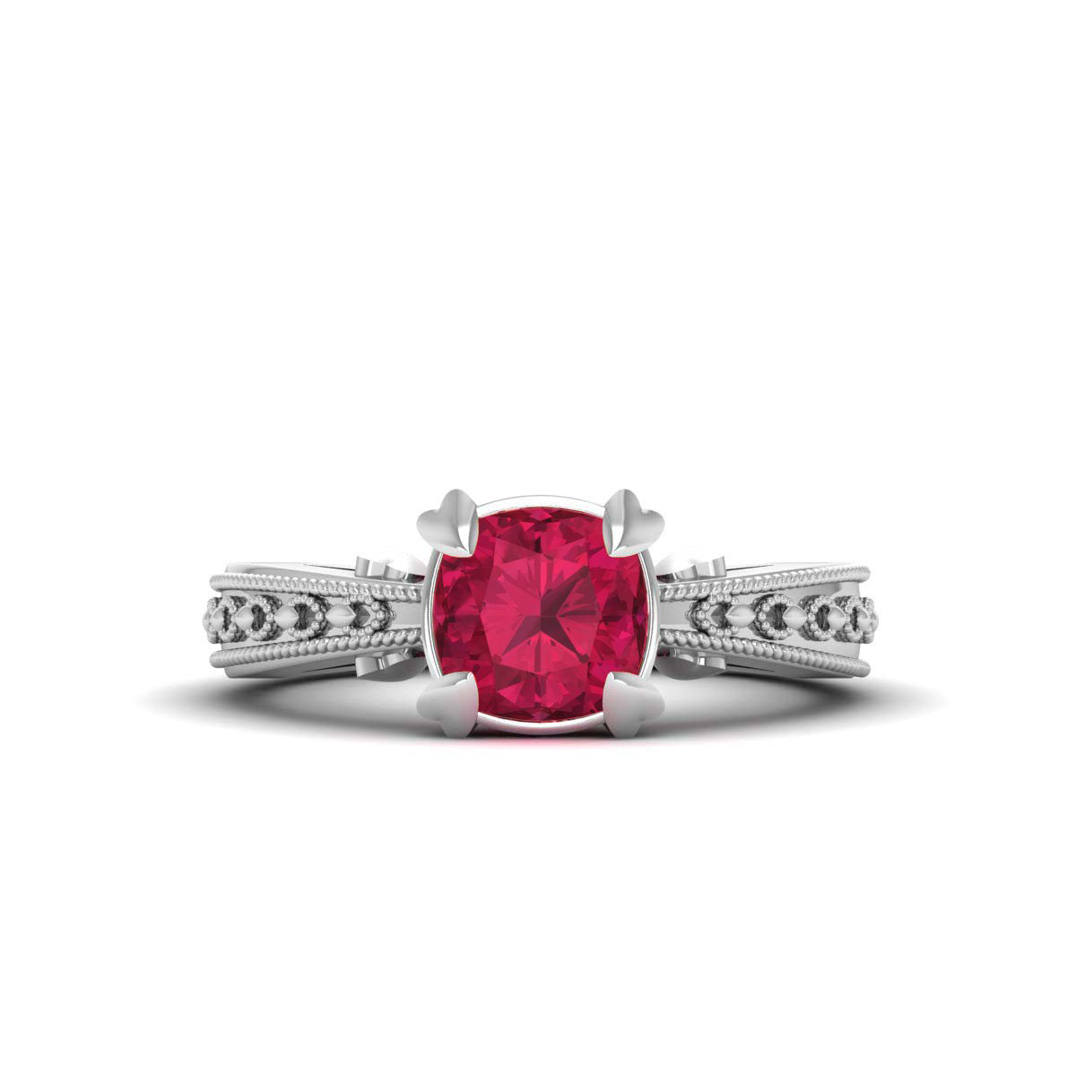 CUSHION CUT 2 CARAT SOLITAIRE RUBY ENGAGEMENT RING