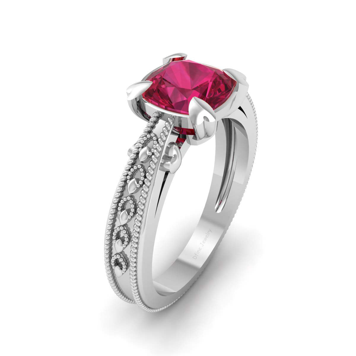 CUSHION CUT 2 CARAT SOLITAIRE RUBY ENGAGEMENT RING