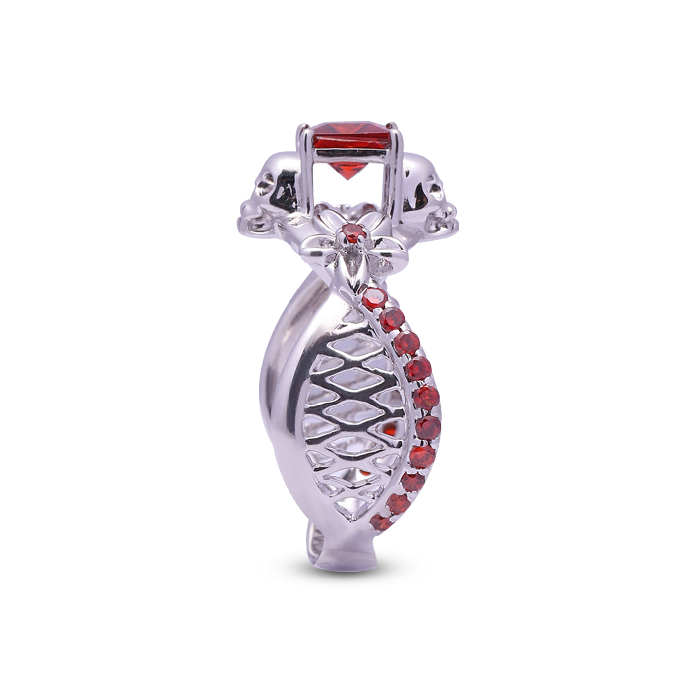 Mesh Flower Skull Engagement Ring