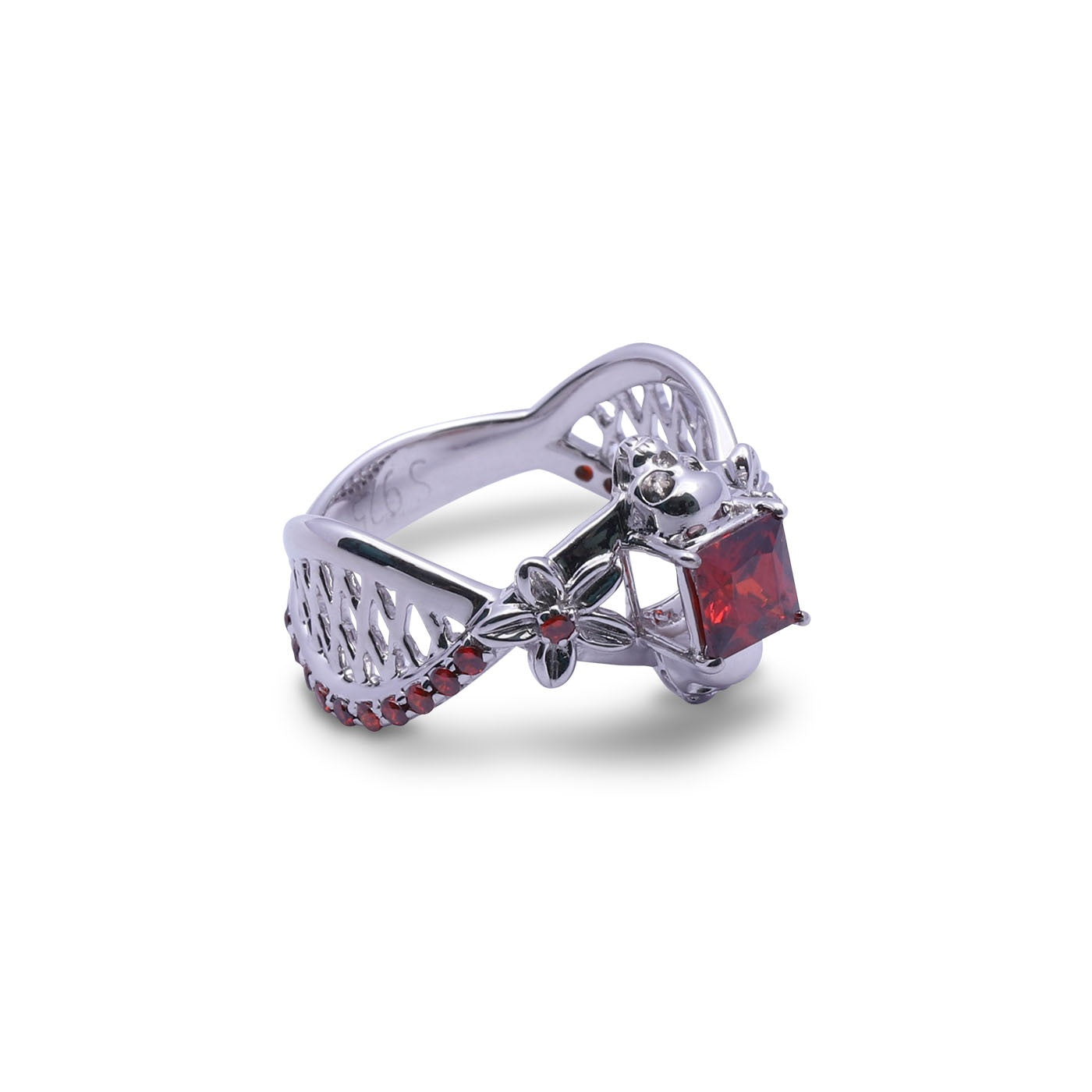 Mesh Flower Skull Engagement Ring
