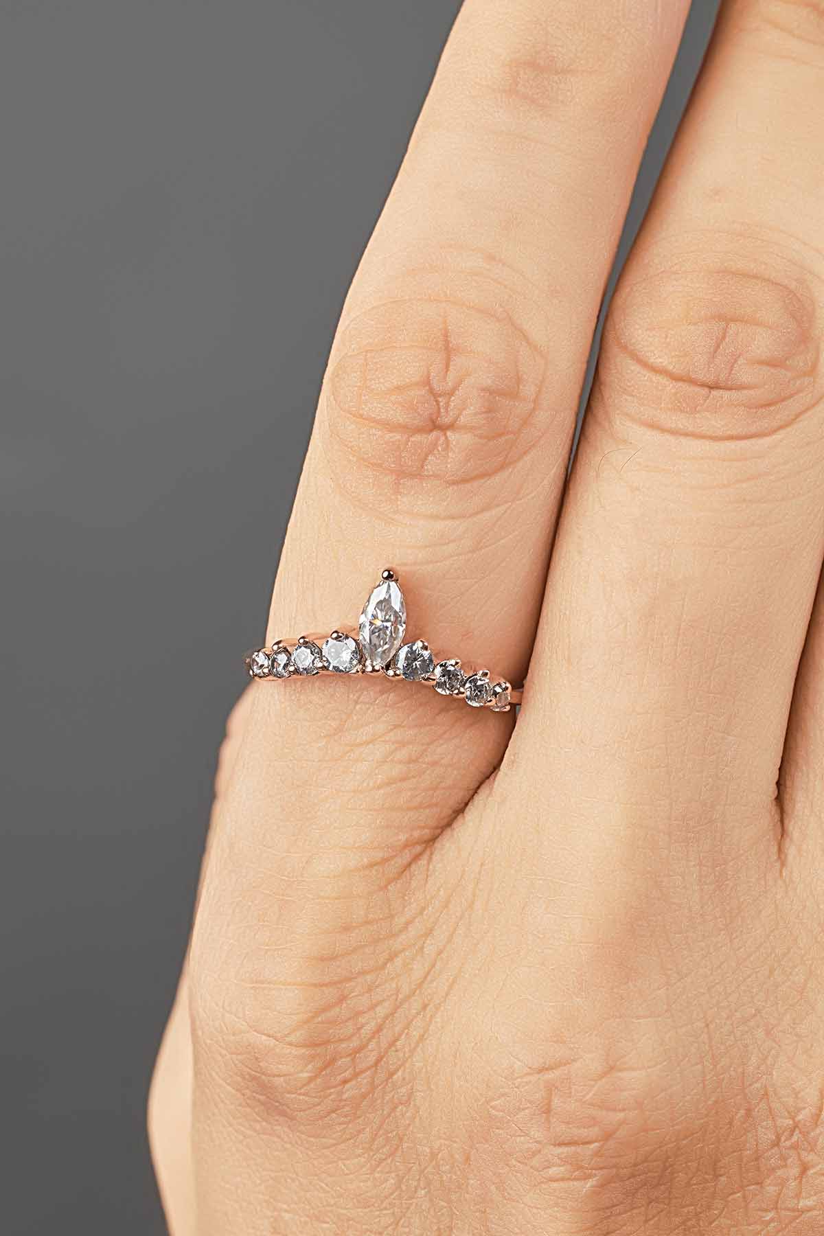 Marquise Curved Wedding Band Women Vintage Engagement Enhancer Ring Silver