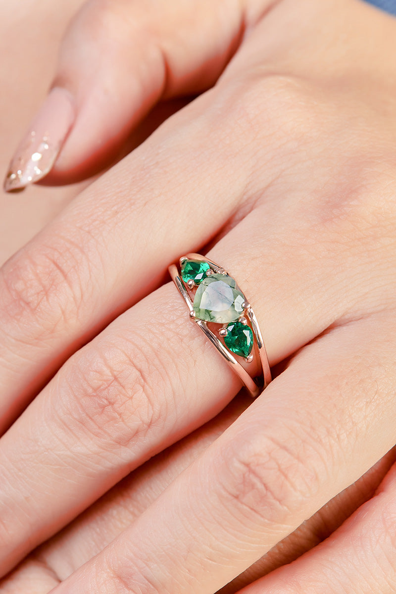 Heart Moss Agate Engagement Ring