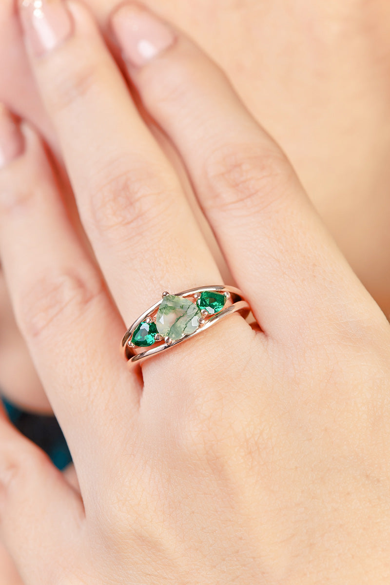 Heart Moss Agate Engagement Ring