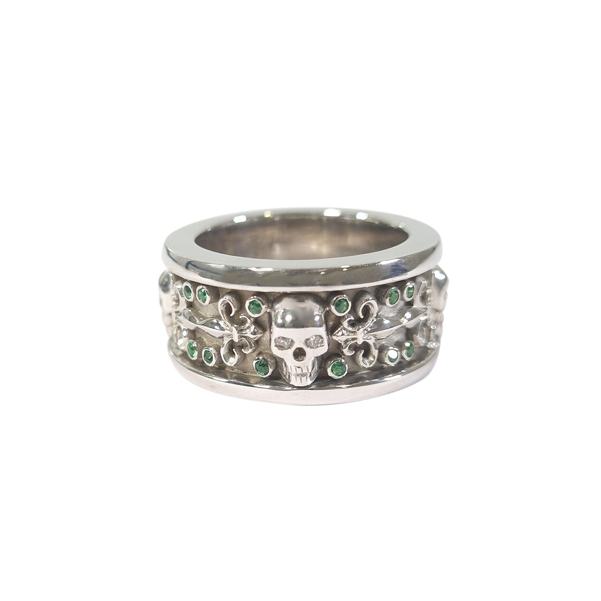 Emerald Skull Wedding Band Fleur De Lis Badass Bikers Skull Band Gold