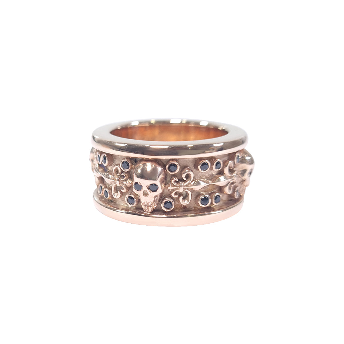 Rose Gold Skull Engagement Band Fleur De Lis Skull Band Biker Badass