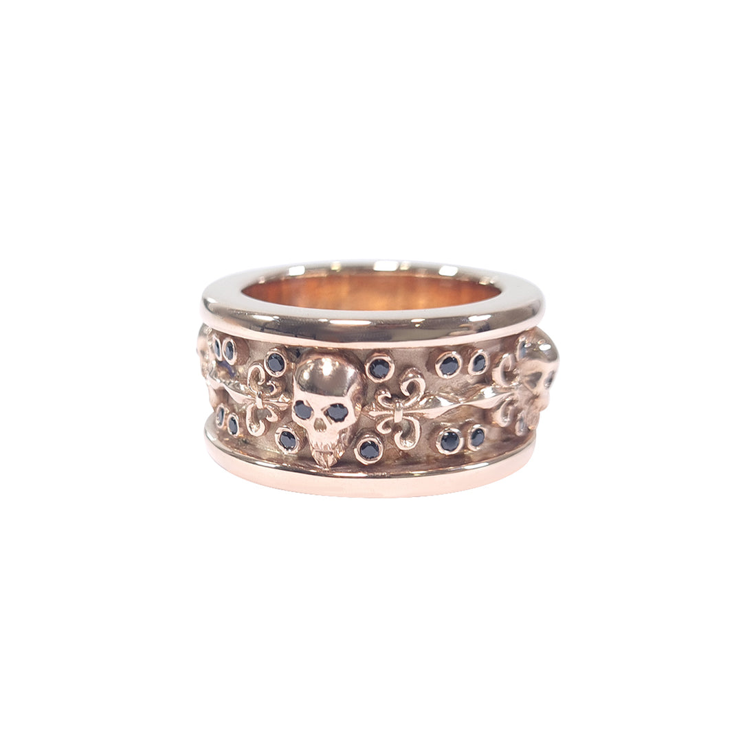 Skull Engagement Band Mens French Flower Gothic Biker Skull Band