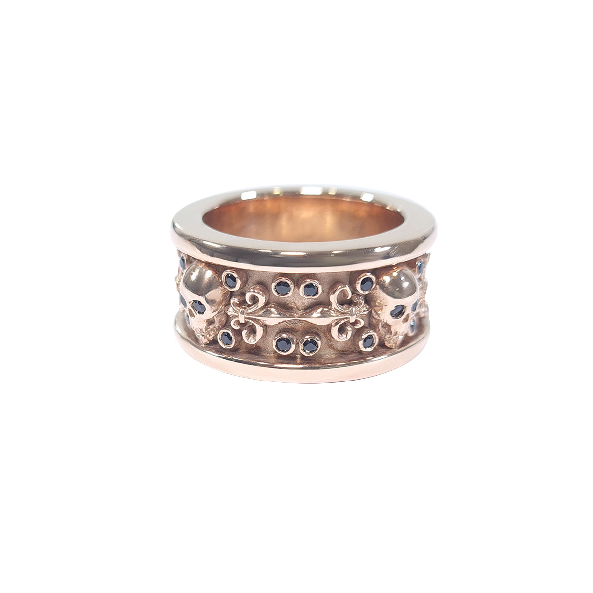 Rose Gold Skull Engagement Band Fleur De Lis Skull Band Biker Badass