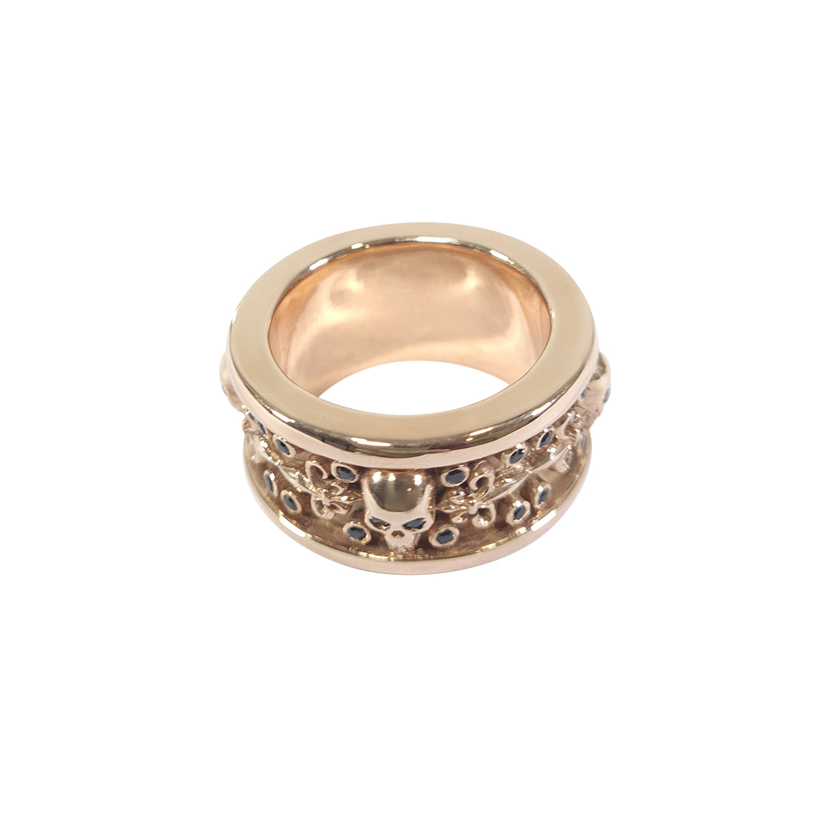 Rose Gold Skull Engagement Band Fleur De Lis Skull Band Biker Badass