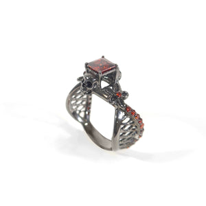 Flower Skull Ring Womens Garnet Mesh Gothic Engagement Ring