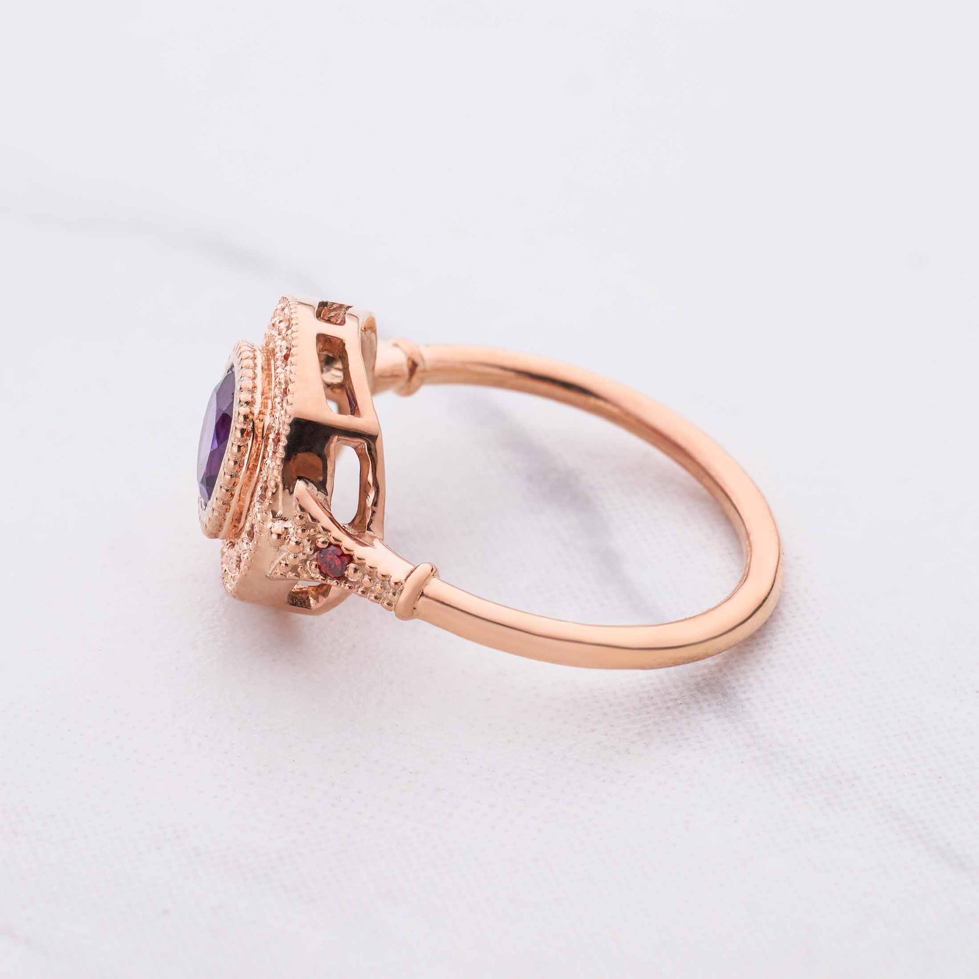 Multi Gemstone Cocktail Ring Milgrain Genuine Amethyst Sapphire Statement Engagement Rings Rose Gold
