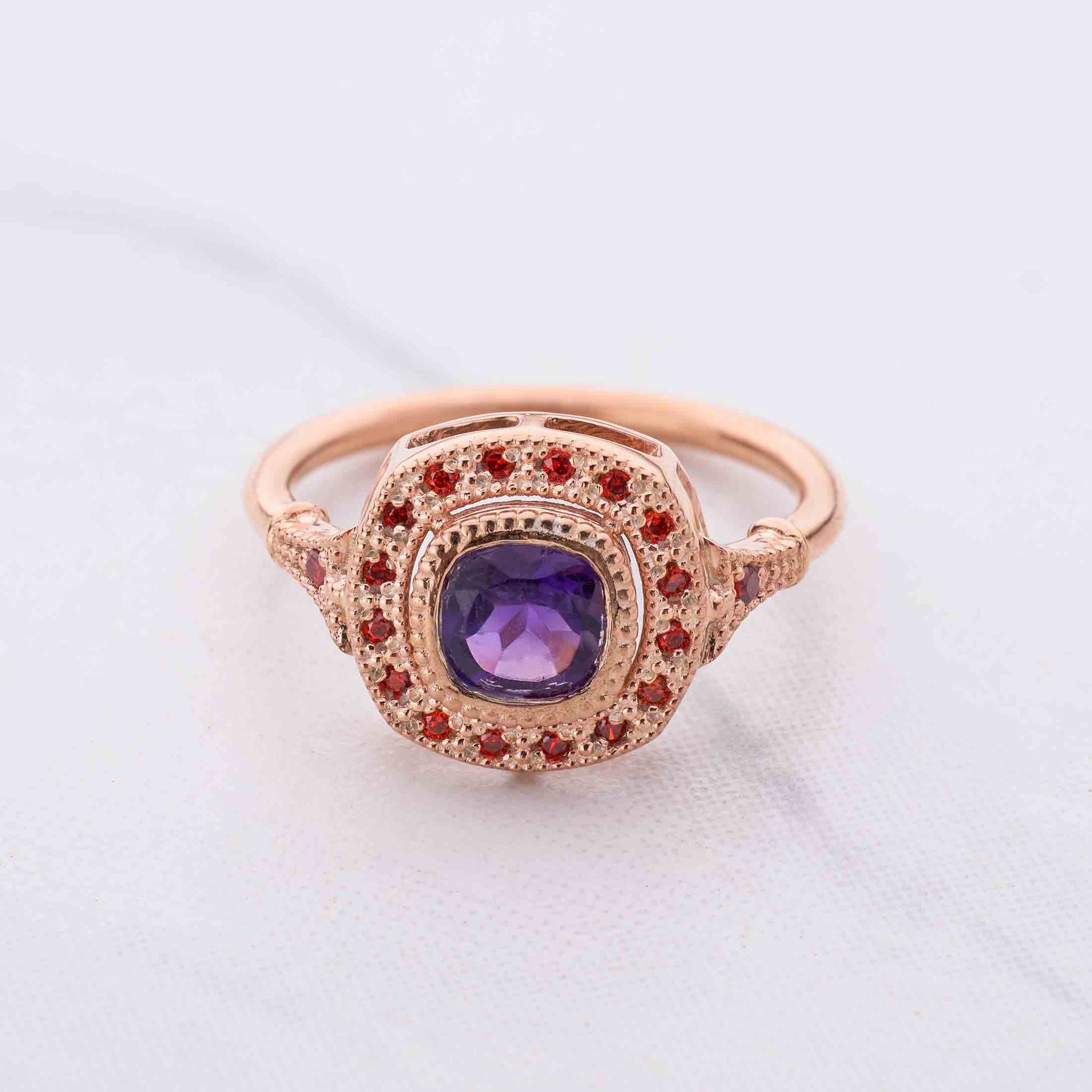 Multi Gemstone Cocktail Ring Milgrain Genuine Amethyst Sapphire Statement Engagement Rings Rose Gold