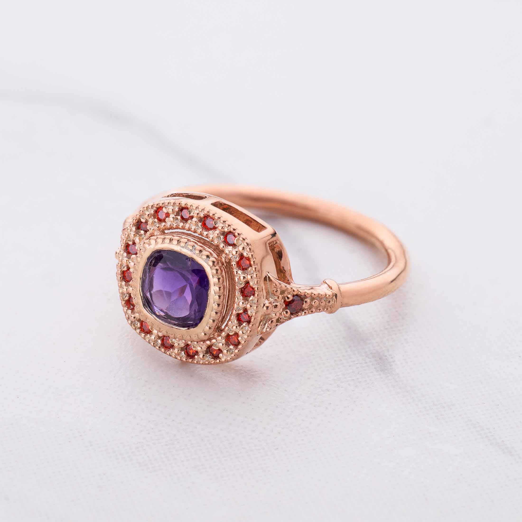 Multi Gemstone Cocktail Ring Milgrain Genuine Amethyst Sapphire Statement Engagement Rings Rose Gold