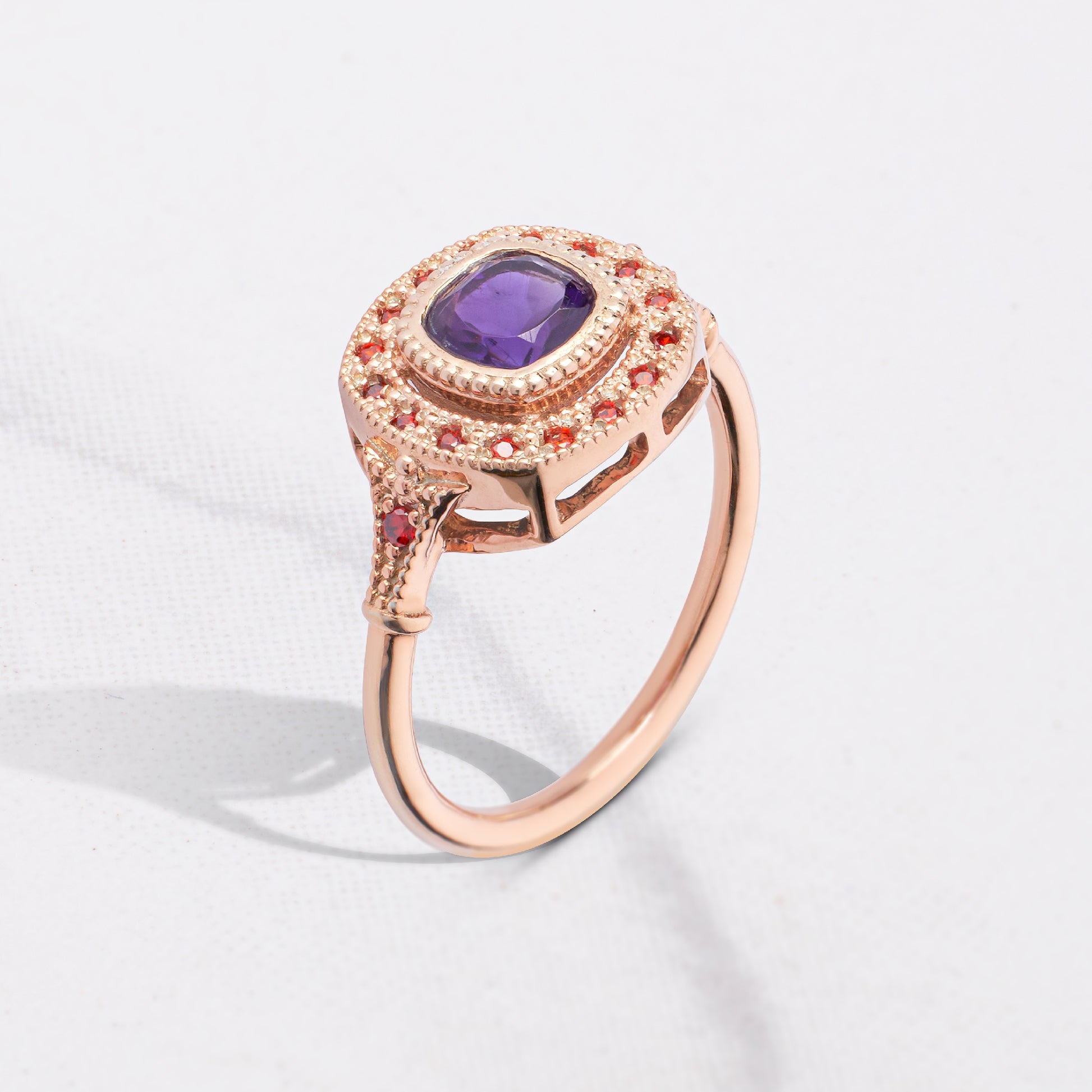 Multi Gemstone Cocktail Ring Milgrain Genuine Amethyst Sapphire Statement Engagement Rings Rose Gold