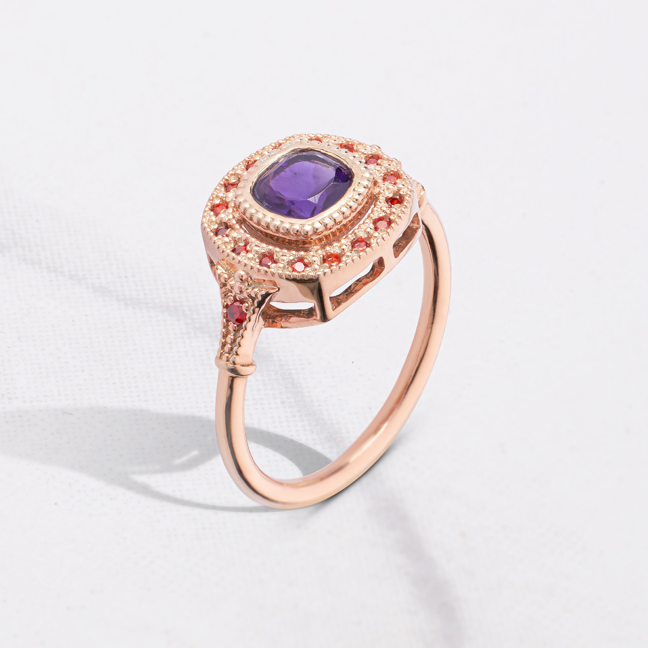 Multi Gemstone Cocktail Ring Milgrain Genuine Amethyst Sapphire Statement Engagement Rings Rose Gold