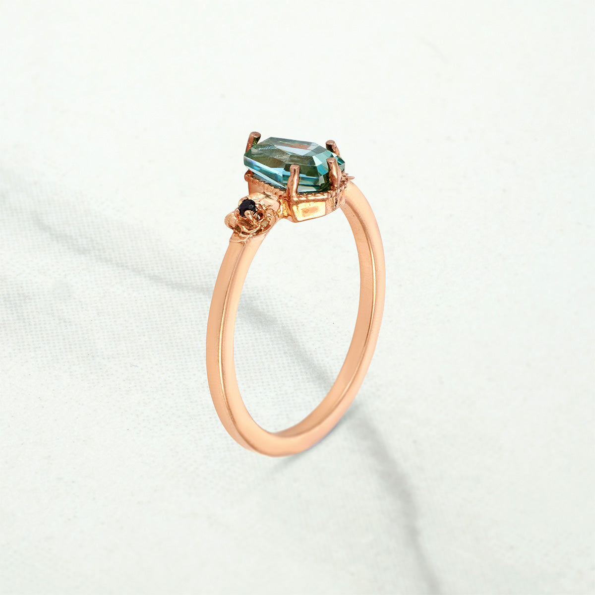 Colored Moissanite Coffin Engagement Ring Set 18k Rose Gold