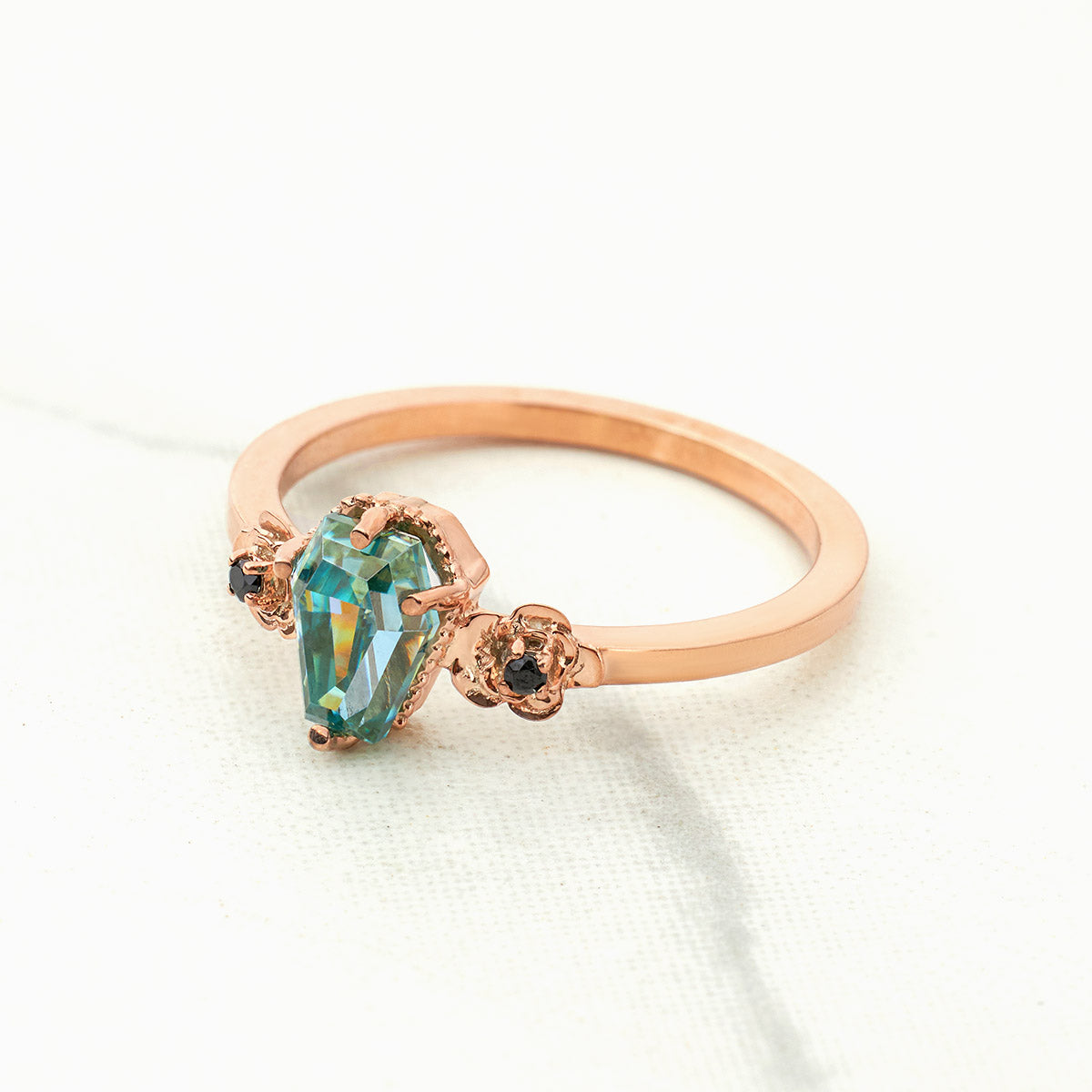 Fancy Colored Moissanite Ring Coffin Cut Engagement Rings Rose Gold Gothic Wedding Jewelry