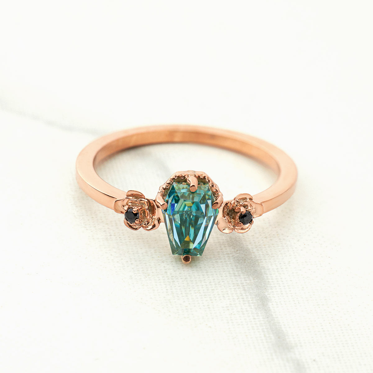 Fancy Colored Moissanite Ring Coffin Cut Engagement Rings Rose Gold Gothic Wedding Jewelry