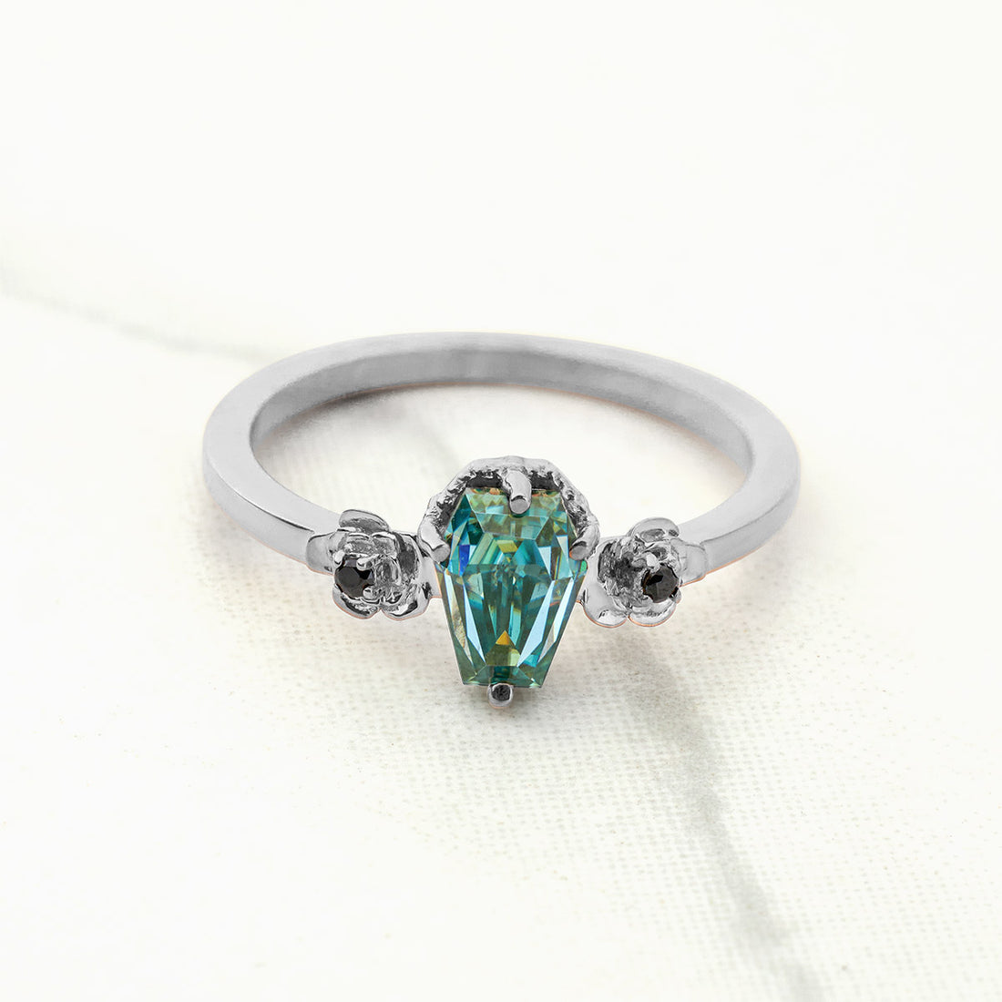 Fancy Colored Moissanite Ring Coffin Cut Engagement Rings Rose Gold Gothic Wedding Jewelry