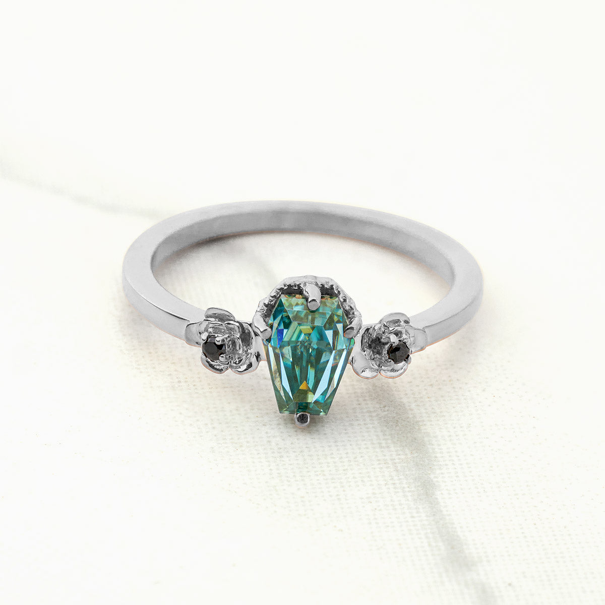 Fancy Colored Moissanite Ring Coffin Cut Engagement Rings Rose Gold Gothic Wedding Jewelry