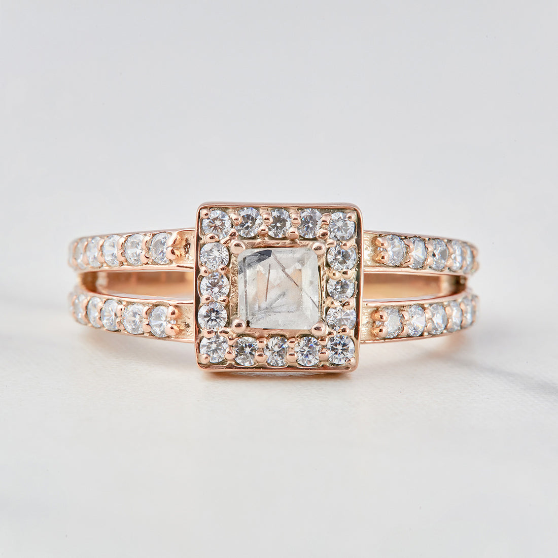 Moissanite and Rutilated Quartz Ring
