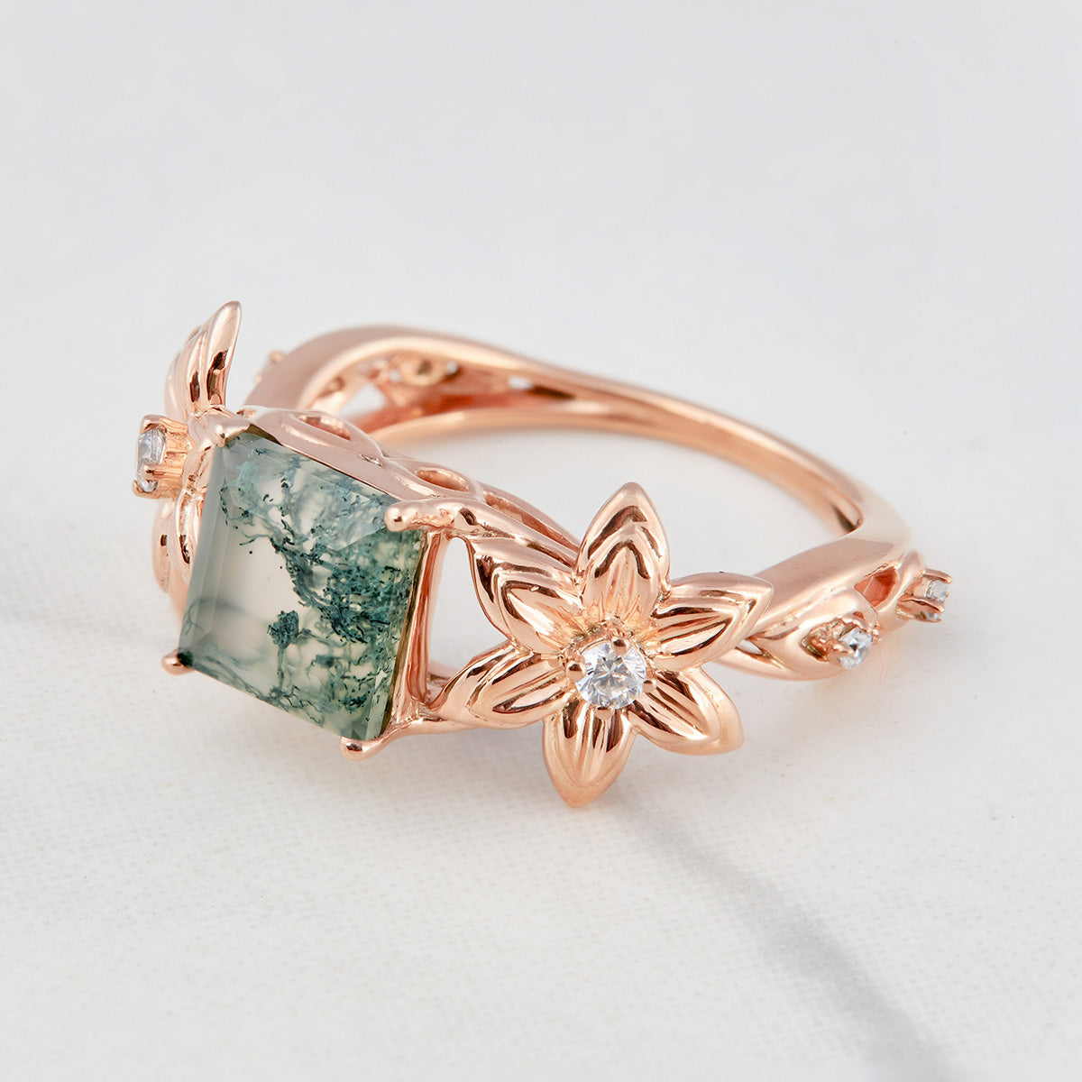 Moss Agate Flower Engagement Ring