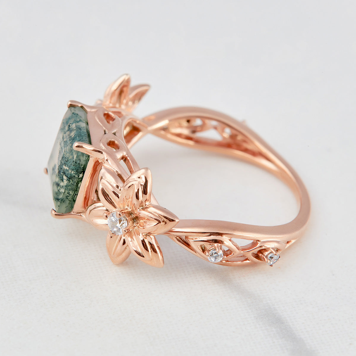 Flower Moss Agate Engagement Rings Nature Inspired Bridal Sets