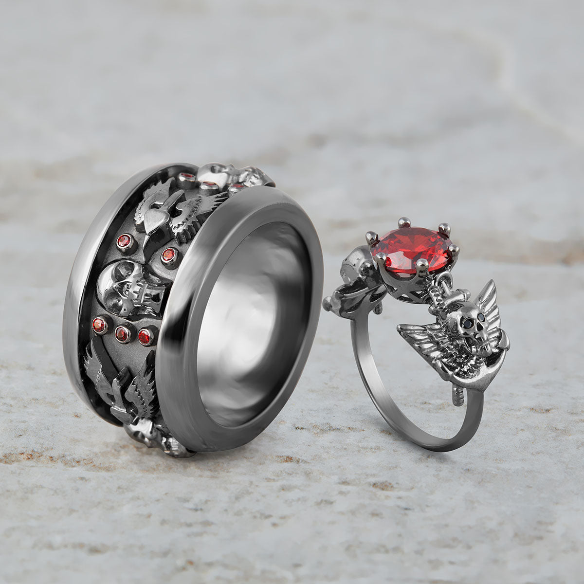 Dark Angel Wings Skull Rings