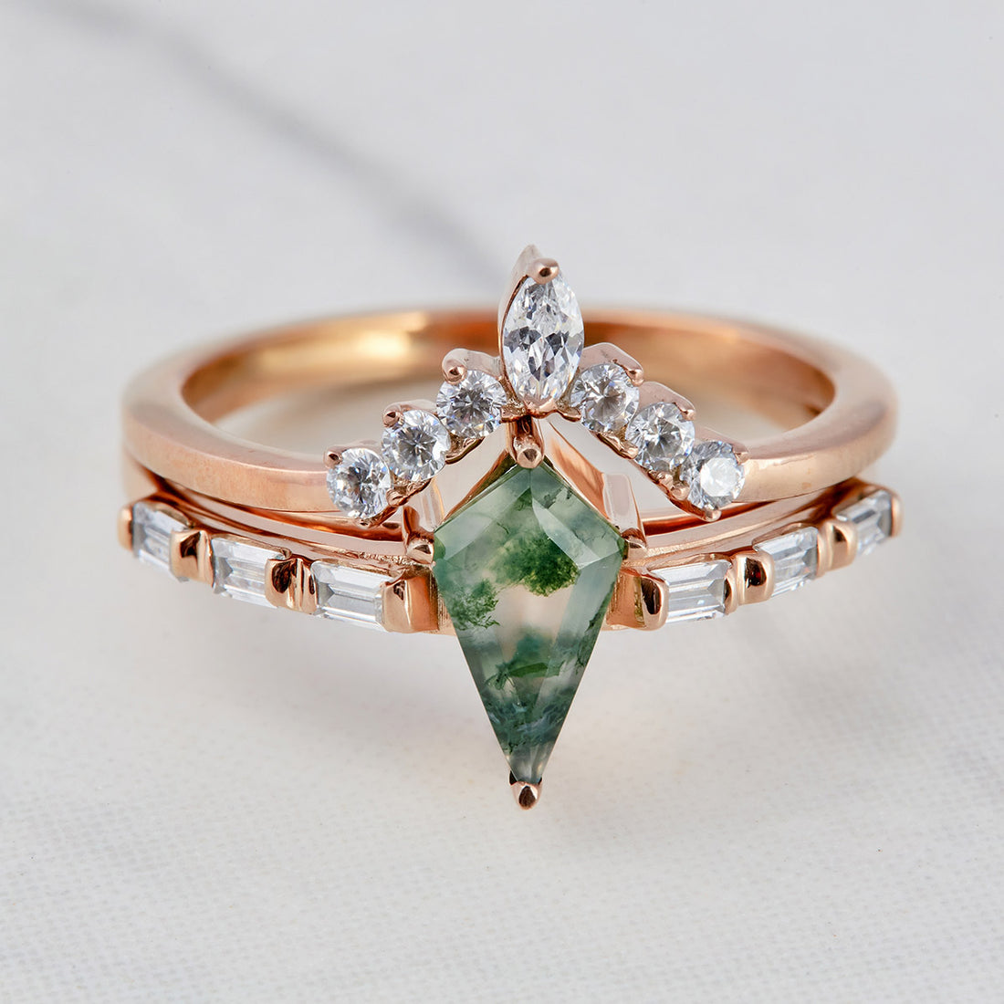 Kite Moss Agate Engagement Ring Set
