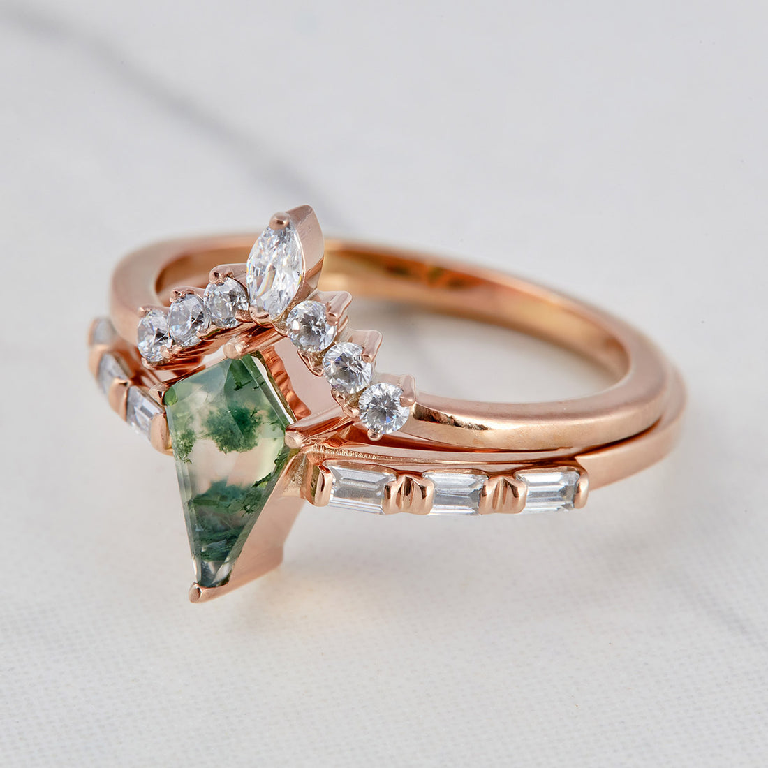 Kite Moss Agate Engagement Ring Set