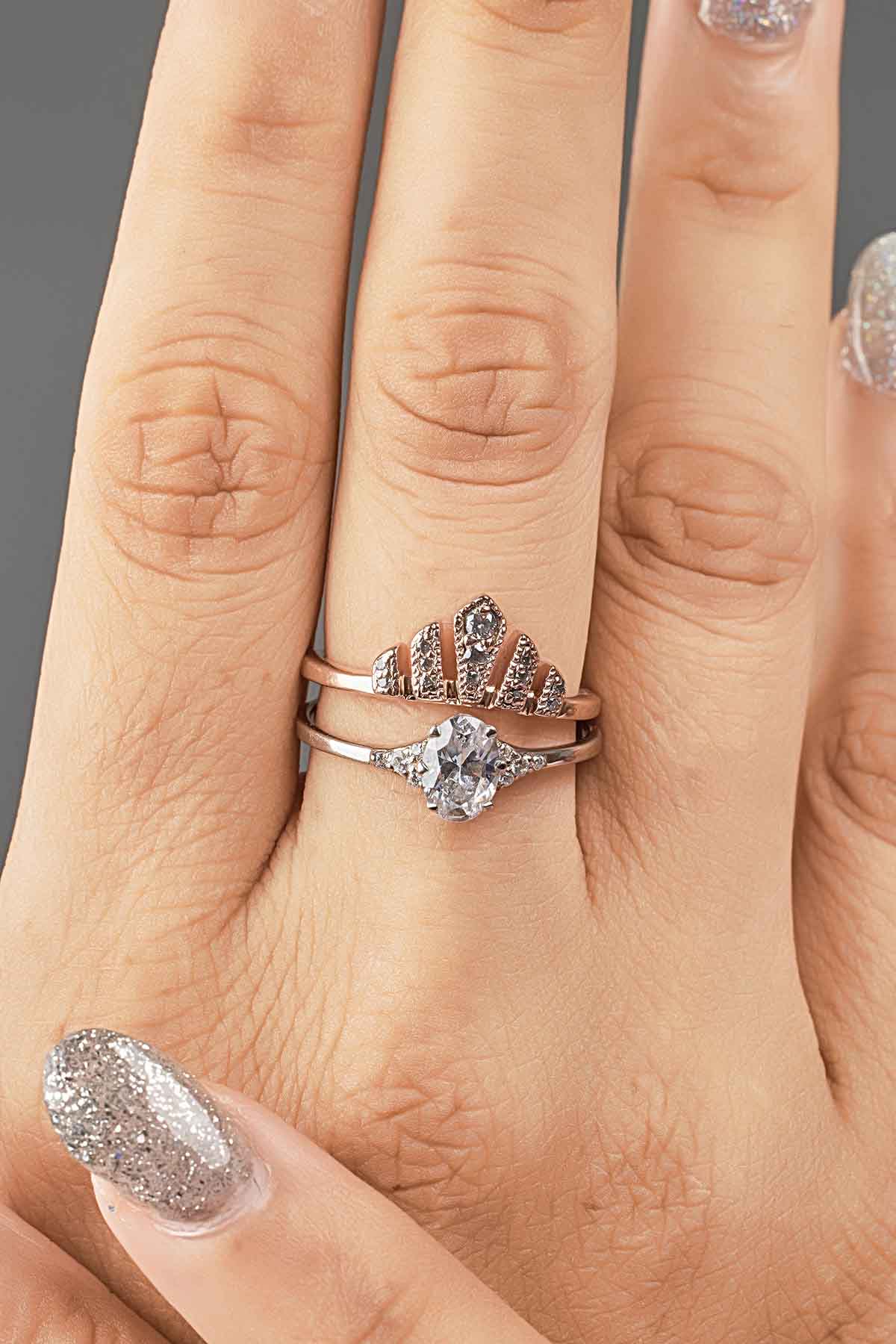 Tiara Engagement Ring Women Wedding Band AAA CZ Crown Promise Ring