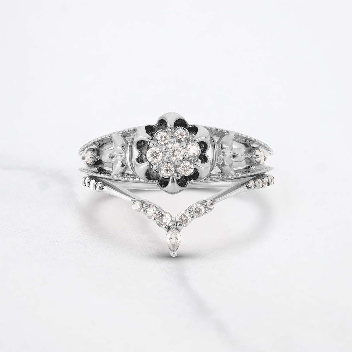 Blossom Flower Ring Set Rose Gold Nature Inspired Bridal Rings