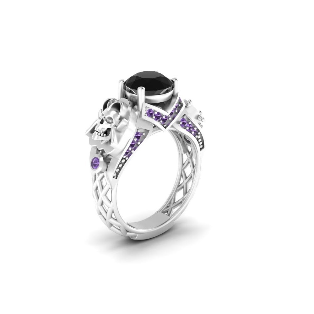 Pirate Skull Engagement Ring Steering Wheel and Skull Ring Womens