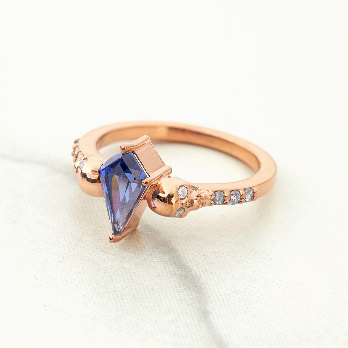 Goth Skull Ring Blue Titanic Gemstone Kite Cut Engagement Ring
