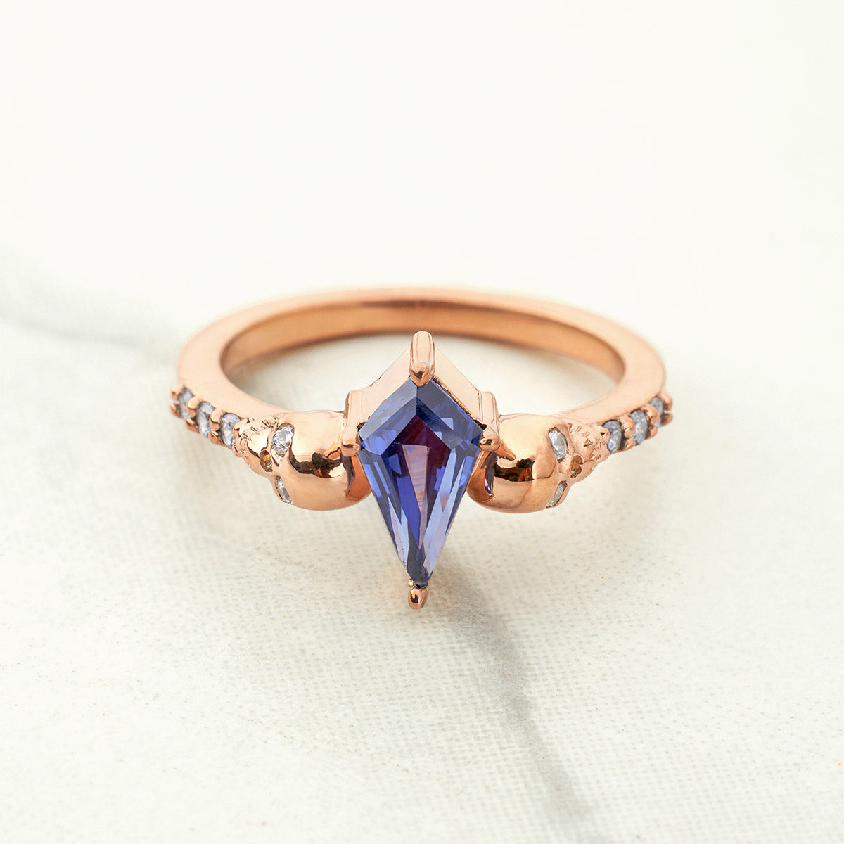 Goth Skull Ring Blue Titanic Gemstone Kite Cut Engagement Ring