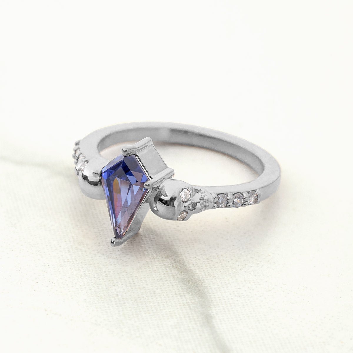 Goth Skull Ring Blue Titanic Gemstone Kite Cut Engagement Ring