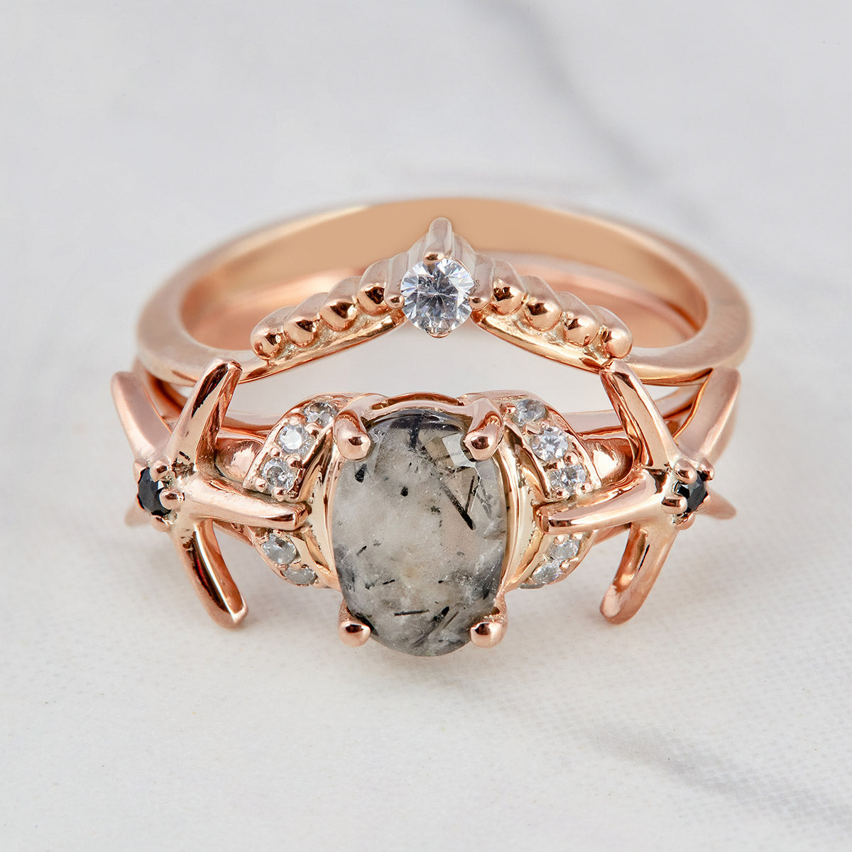 Rutile Quartz Engagement Ring Set