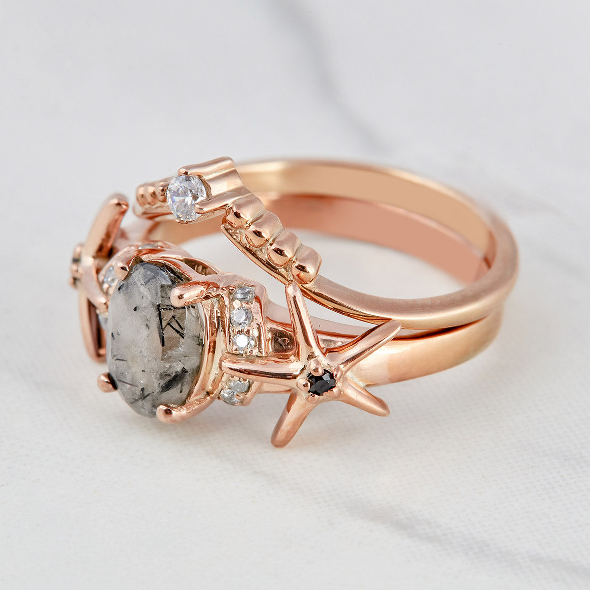 Rutile Quartz Engagement Ring Set