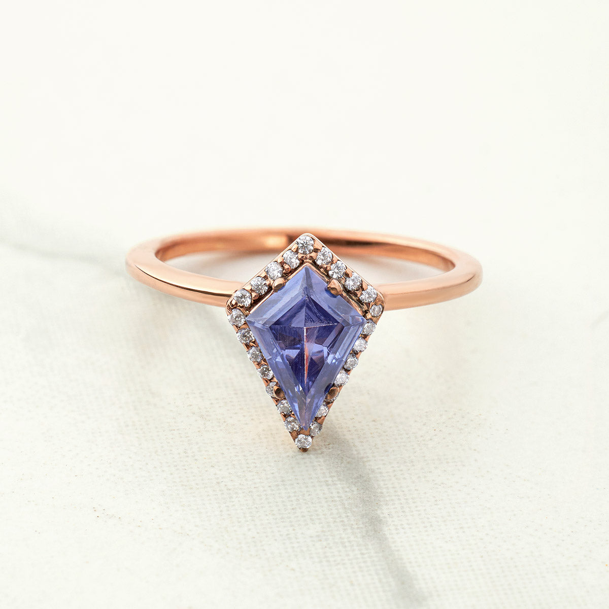 Kite Cut Halo Engagement Ring Blue Titanic Gemstone Rings Sterling Silver Rose Gold