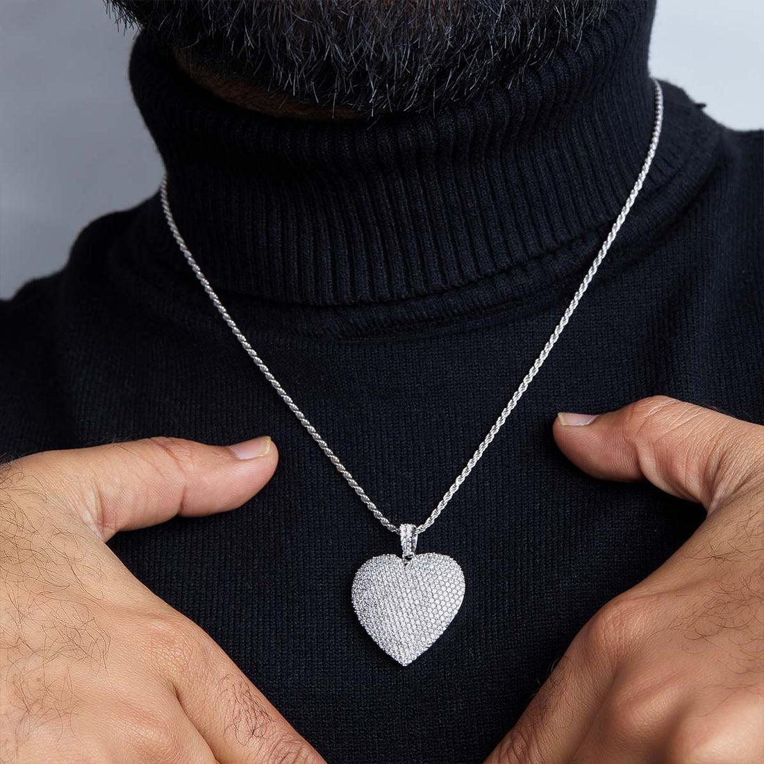 Iced Heart Pendant Necklace Moissanite Diamonds Sterling Silver