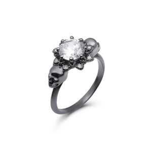 2.10tcw Diamond Skull Engagement Ring Skull Ring Gun Metal Fn