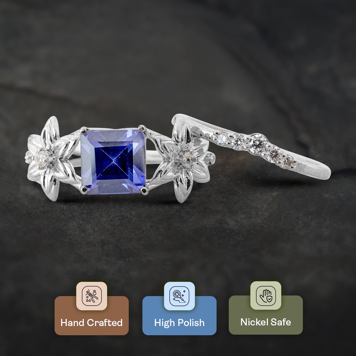 Nature Inspired Bridal Ring Set Blossom Flower Engagement Ring