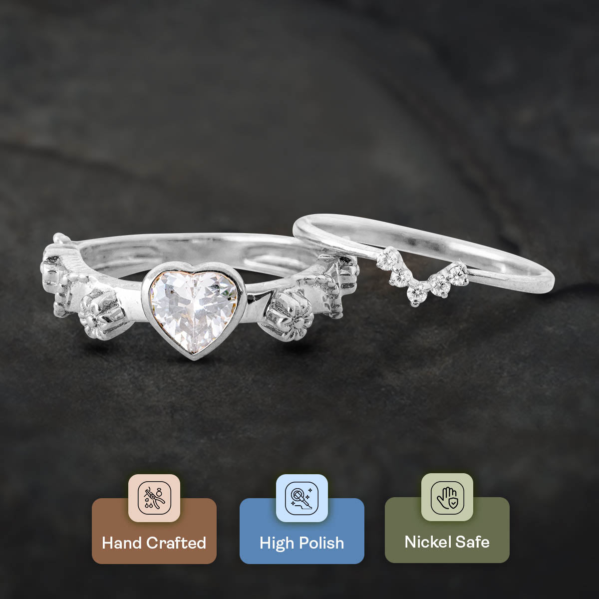 Heart Moissanite Engagement Ring Set Floral Bridal Rings