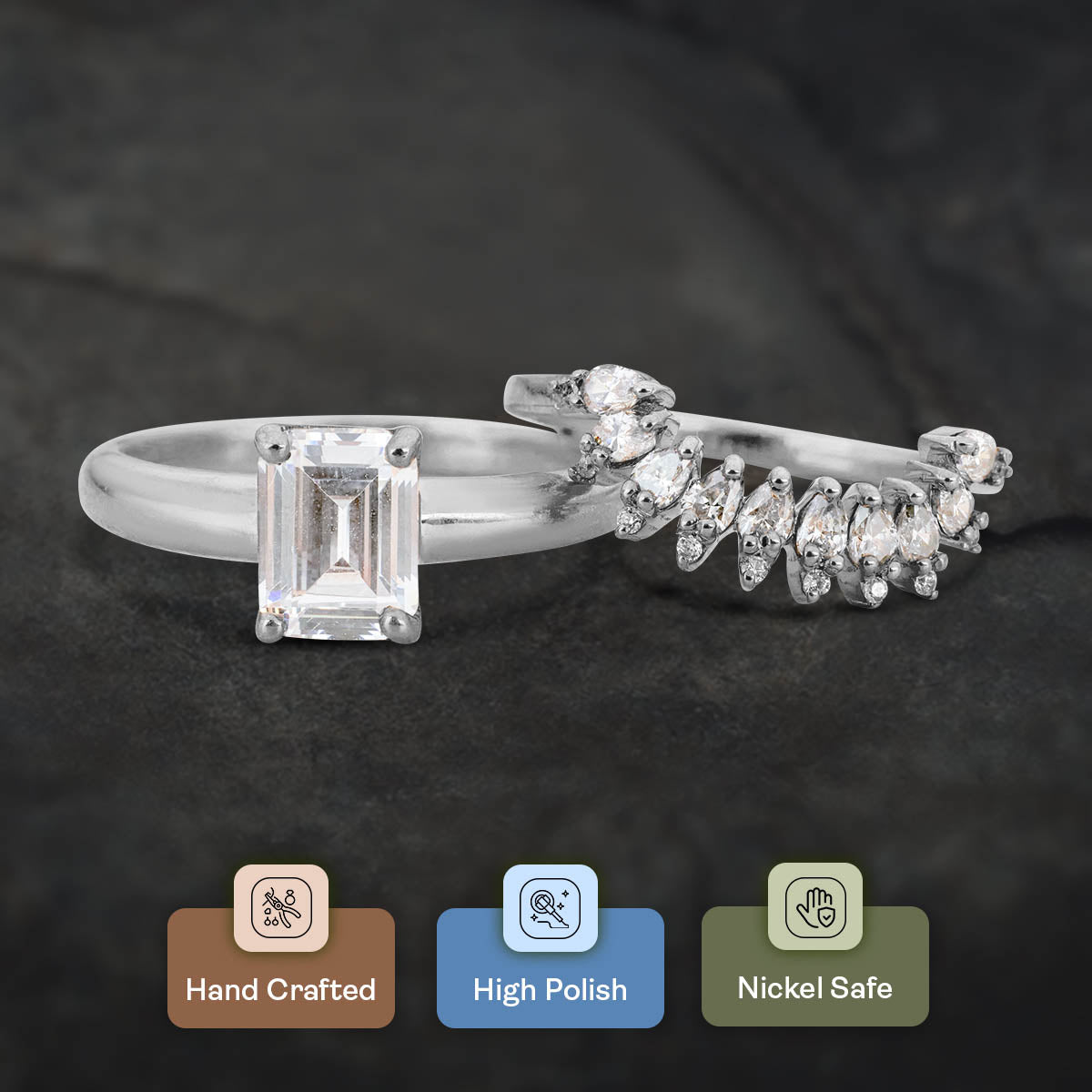 Radiant Diamond Bridal Ring Set Solitaire Engagement Ring Set
