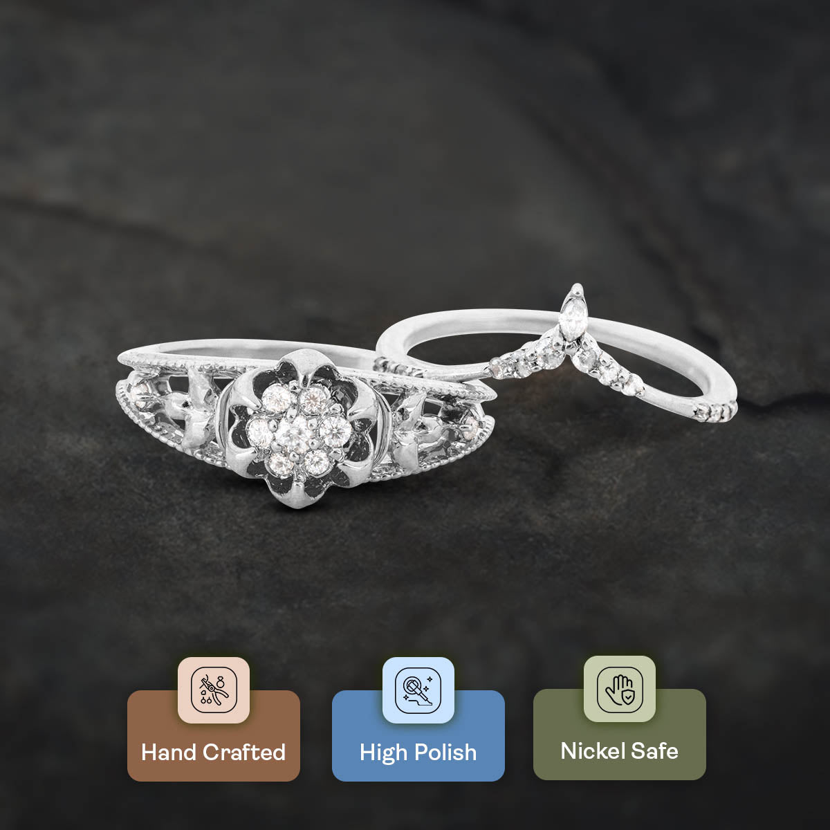 Blossom Flower Ring Set Rose Gold Nature Inspired Bridal Rings