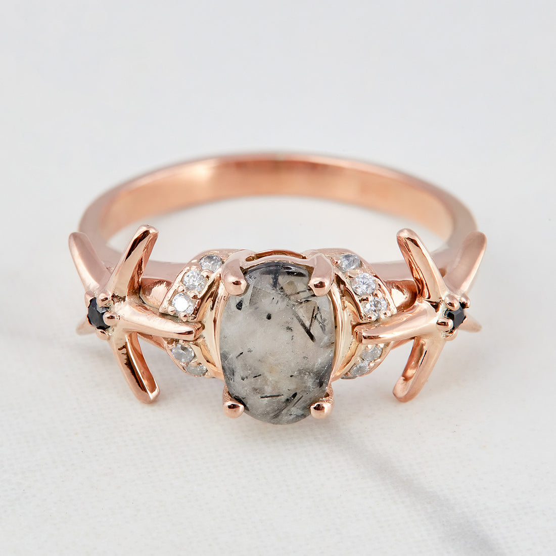 Rutilated Quartz Starfish Ring Oval Cut Engagement Ring Womens